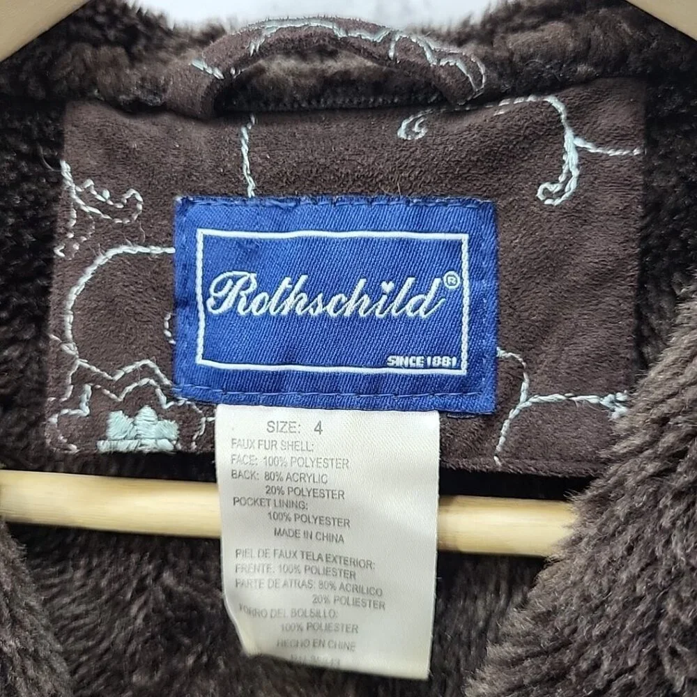 Rothschild Coat Girls Sz 4 Brown Faux Suede Embroidered Sherpa Lined‎